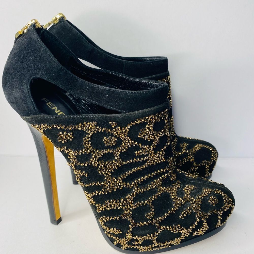 Fendi Black and Gold Beaded Booties